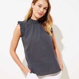 LOFT petites grey textured sleeveless blouse, ruffled sleeveless blouse